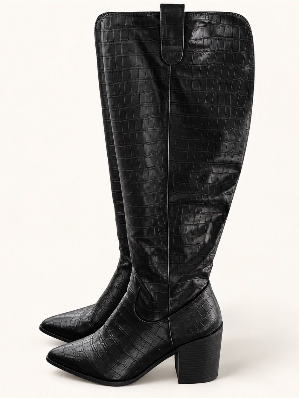 BNWOT Black Croc-Embossed Wide Calf Knee-High Boots - Women's -Size 8